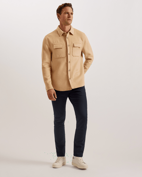 Men | Long Sleeve Splittable Wool Shirt | Pale Brown