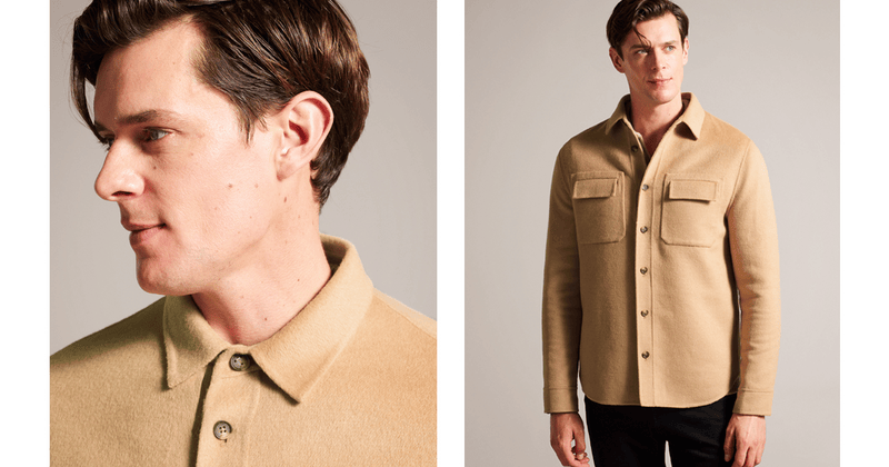 Men | Long Sleeve Splittable Wool Shirt | Pale Brown