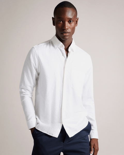 Men | Long Sleeve Linen Shirt | White Multi