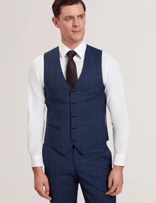 Men | Check Wool Suit Waistcoat | Navy