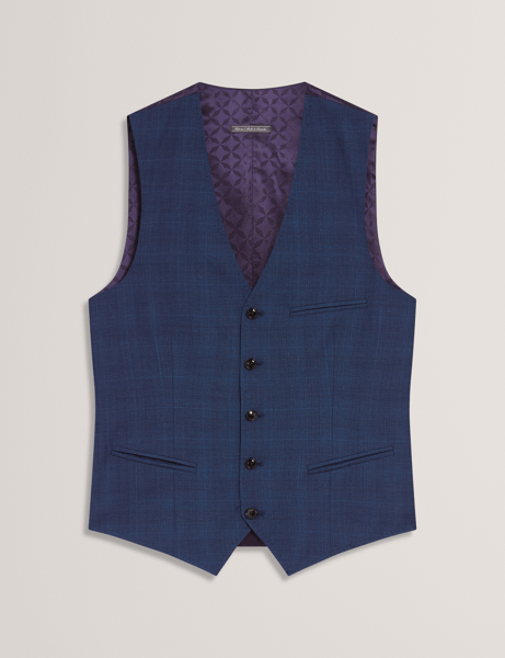 Men | Check Wool Suit Waistcoat | Navy