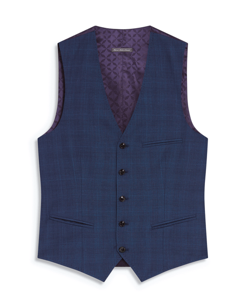 Men | Check Wool Suit Waistcoat | Navy