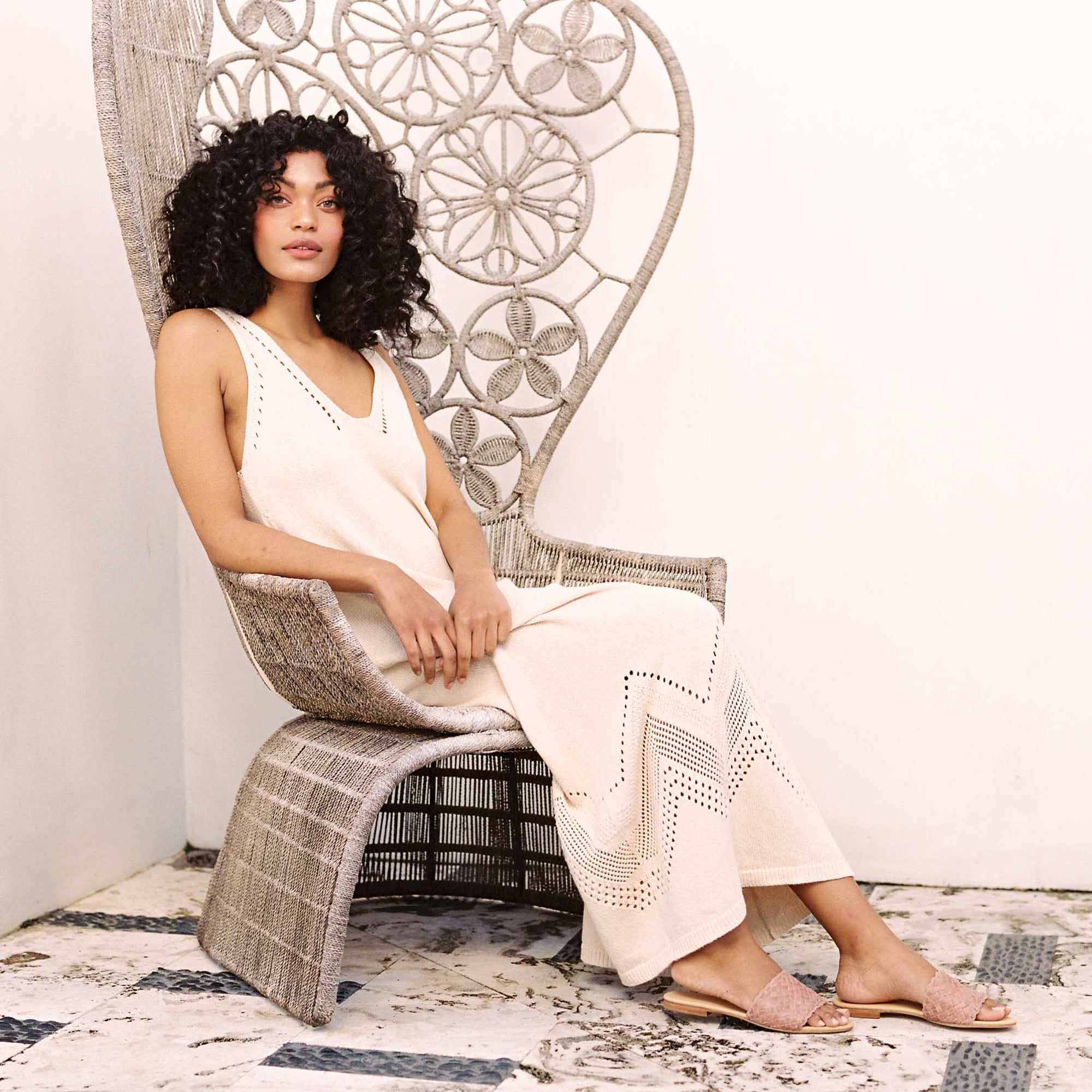 Image 2 of the Isla Woven Slide Desert Rose Women's Leather Sandal Nisolo