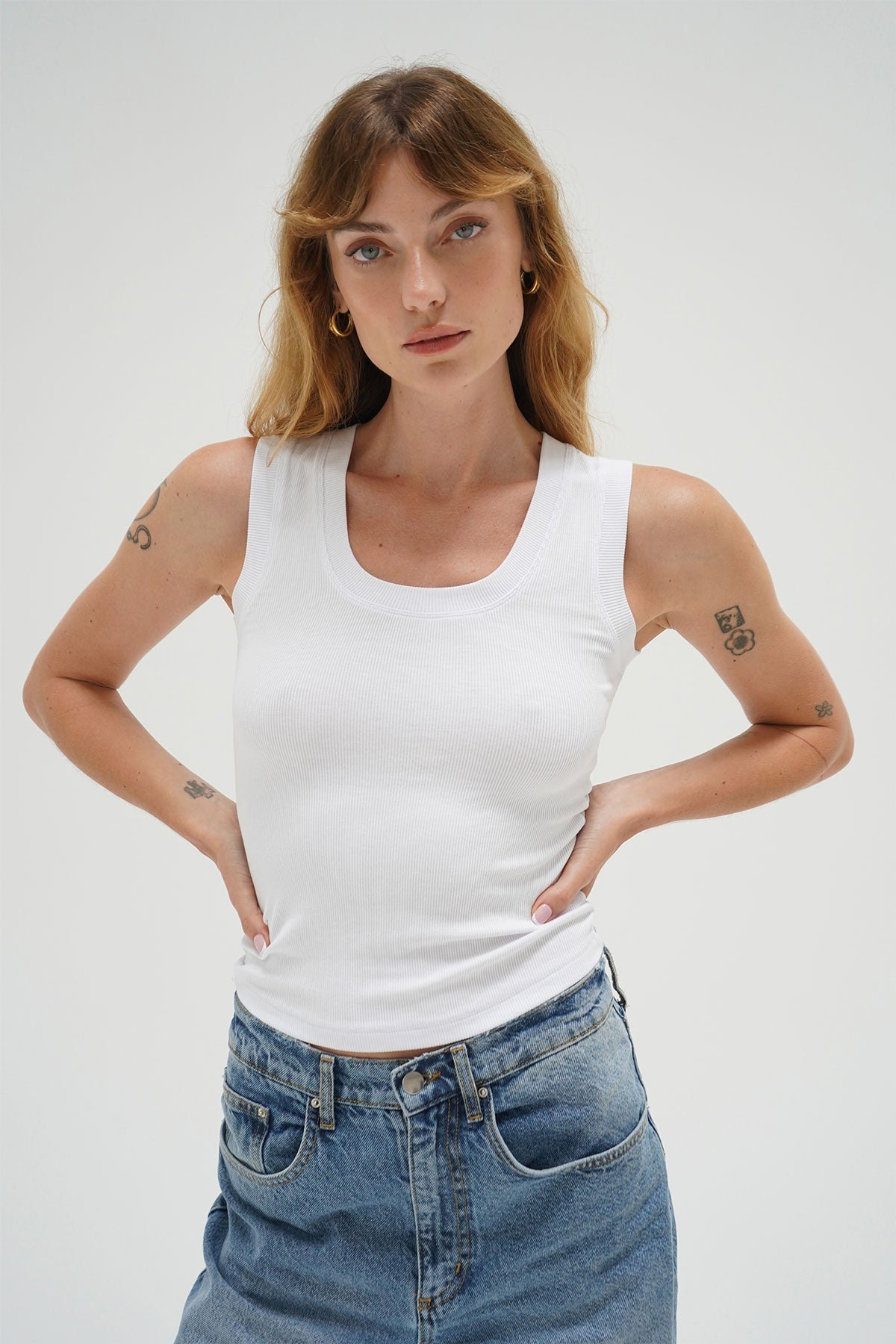 Women | Deep U Ribbed Tank | White