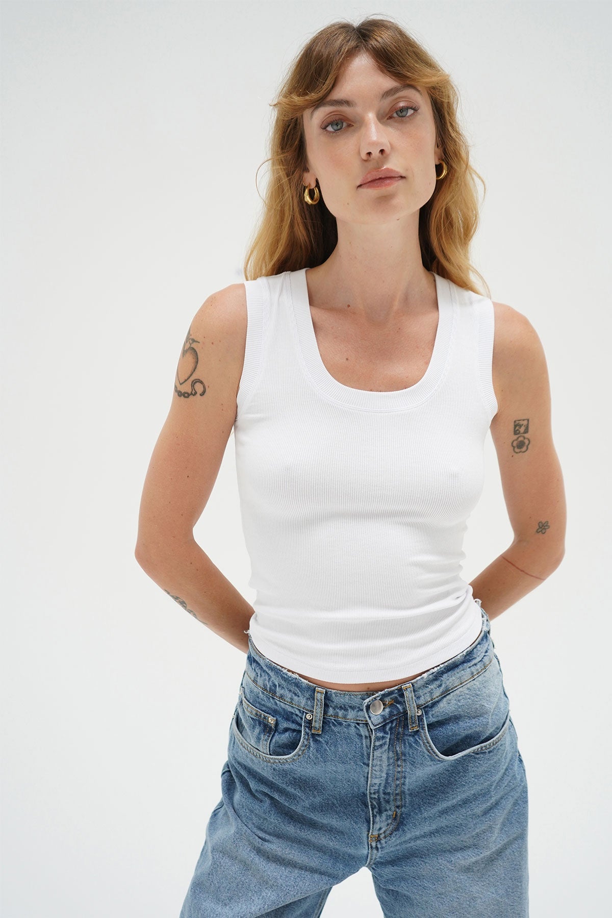 Women | Deep U Ribbed Tank | White