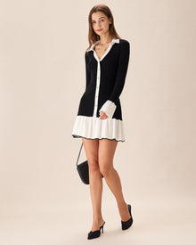 Black Contrasting Bell Sleeve Sweater Dress