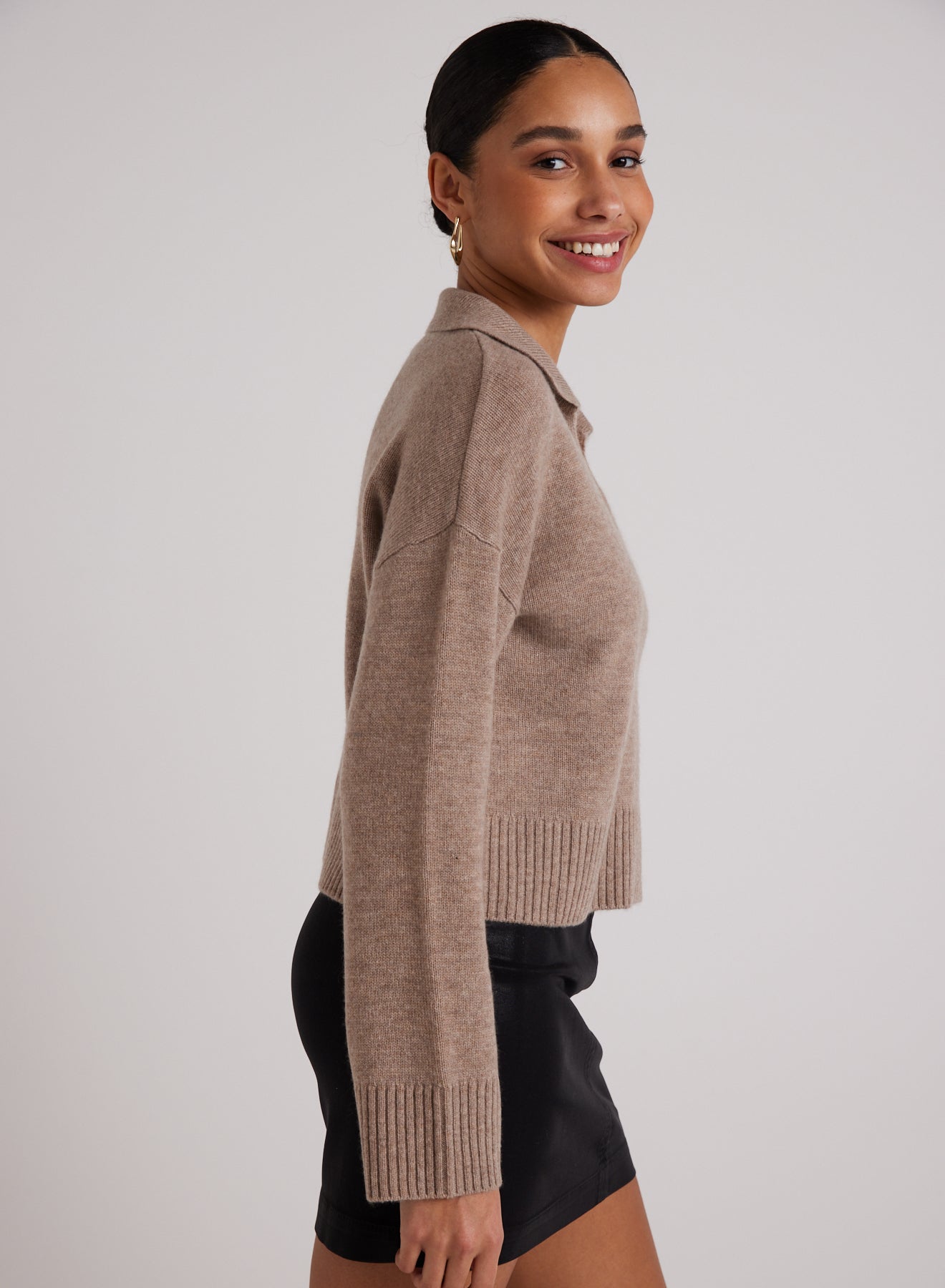 Wool and Cashmere Blend Collared Sweater | Heather Fawn