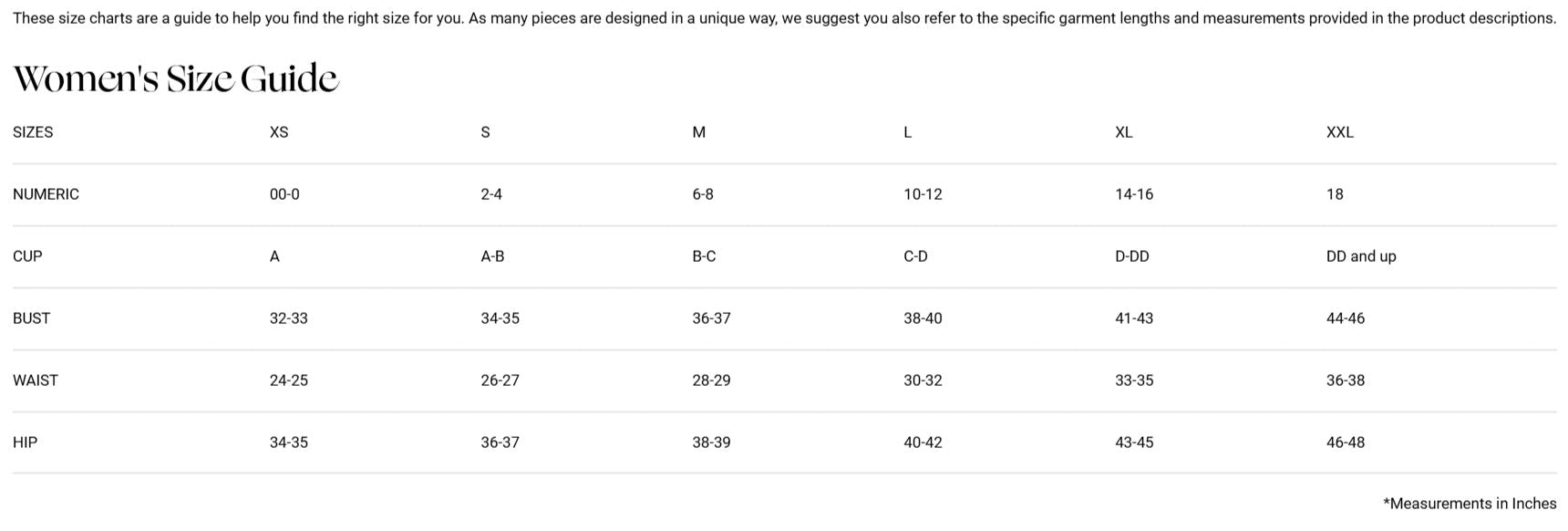 Product size guide