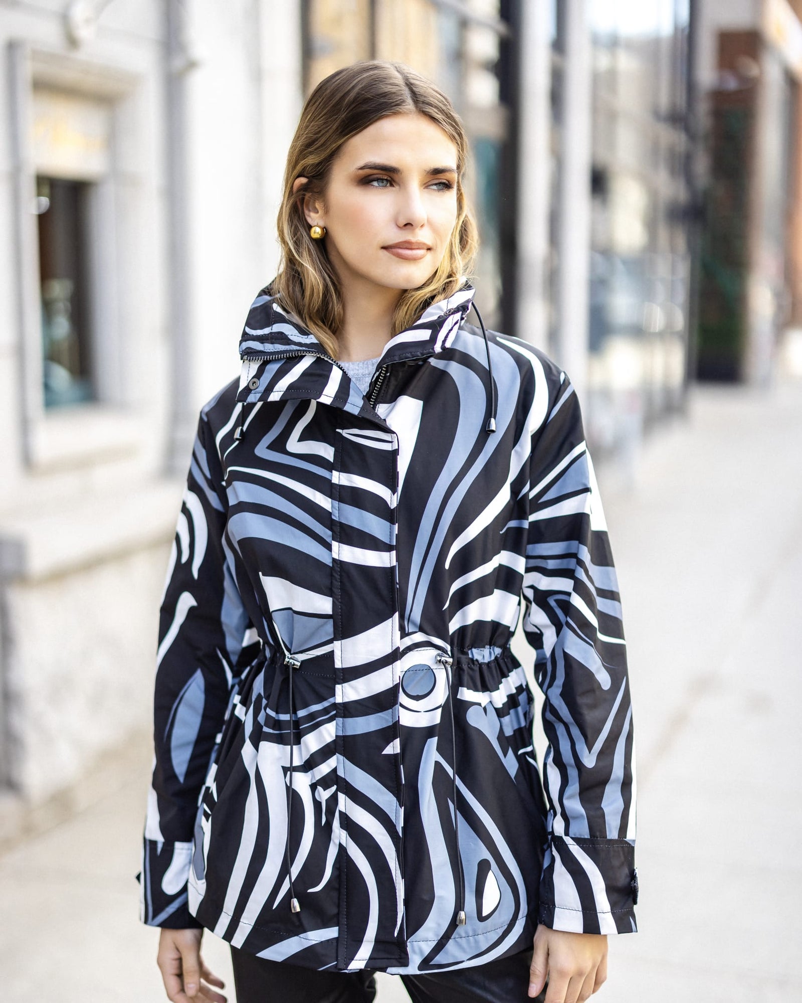 Lightweight Zip Jacket With Concealed Hood | Black Swirl