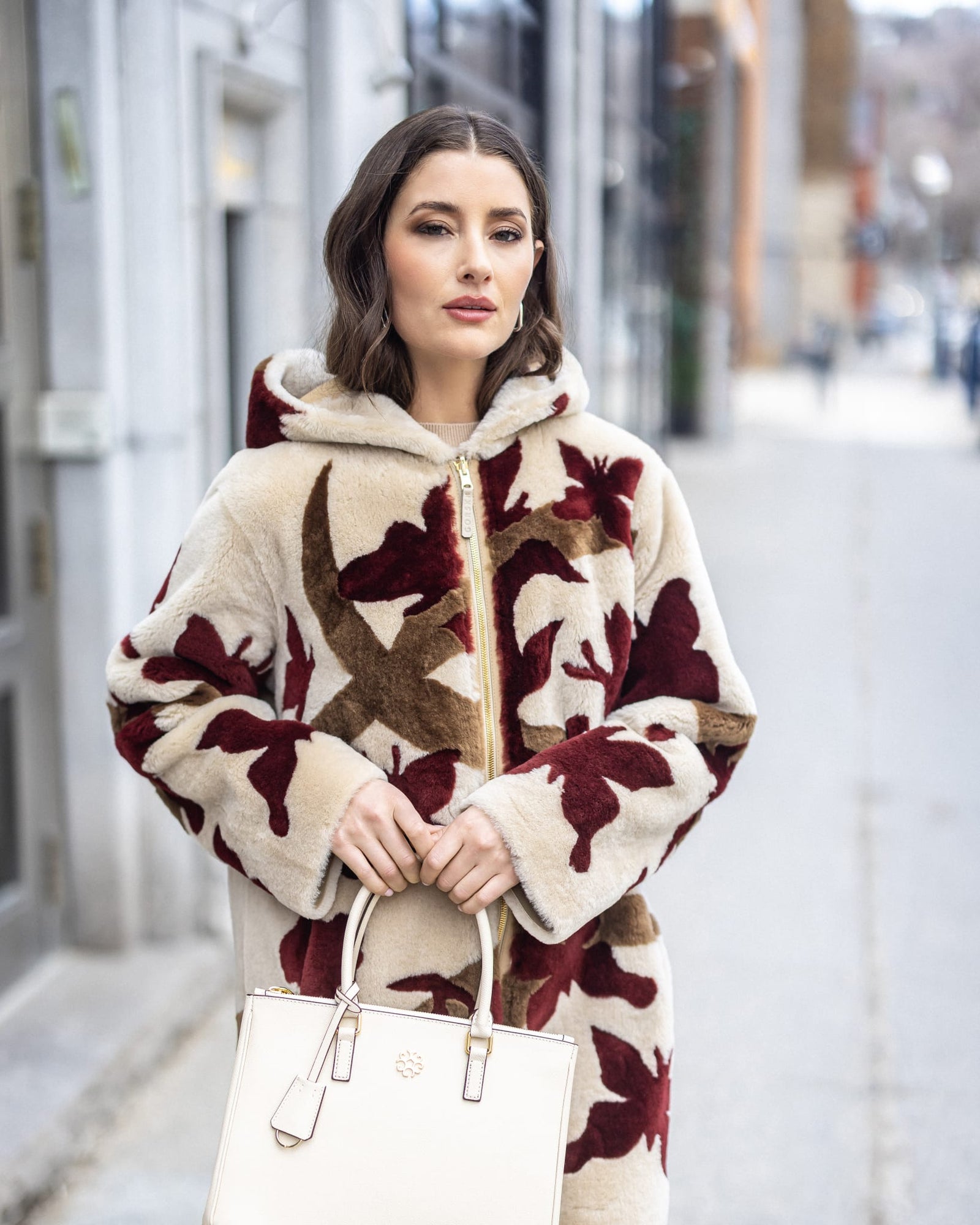 Reversible Shearling Lamb Parka With Butterfly Intarsia | Palomino/Wine/Chestnut