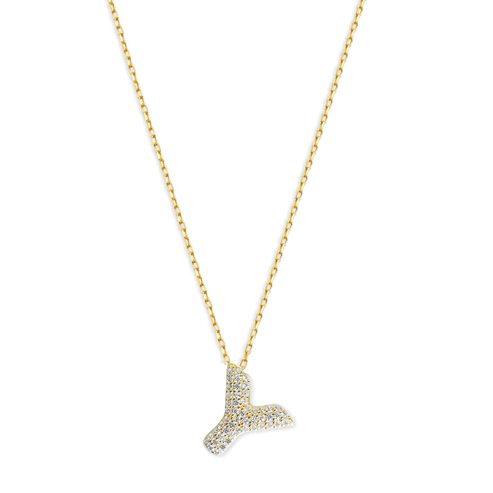 The Pave' Bubble Letter Pendant Necklace | 18KT Gold Vermeil & Sterling Silver