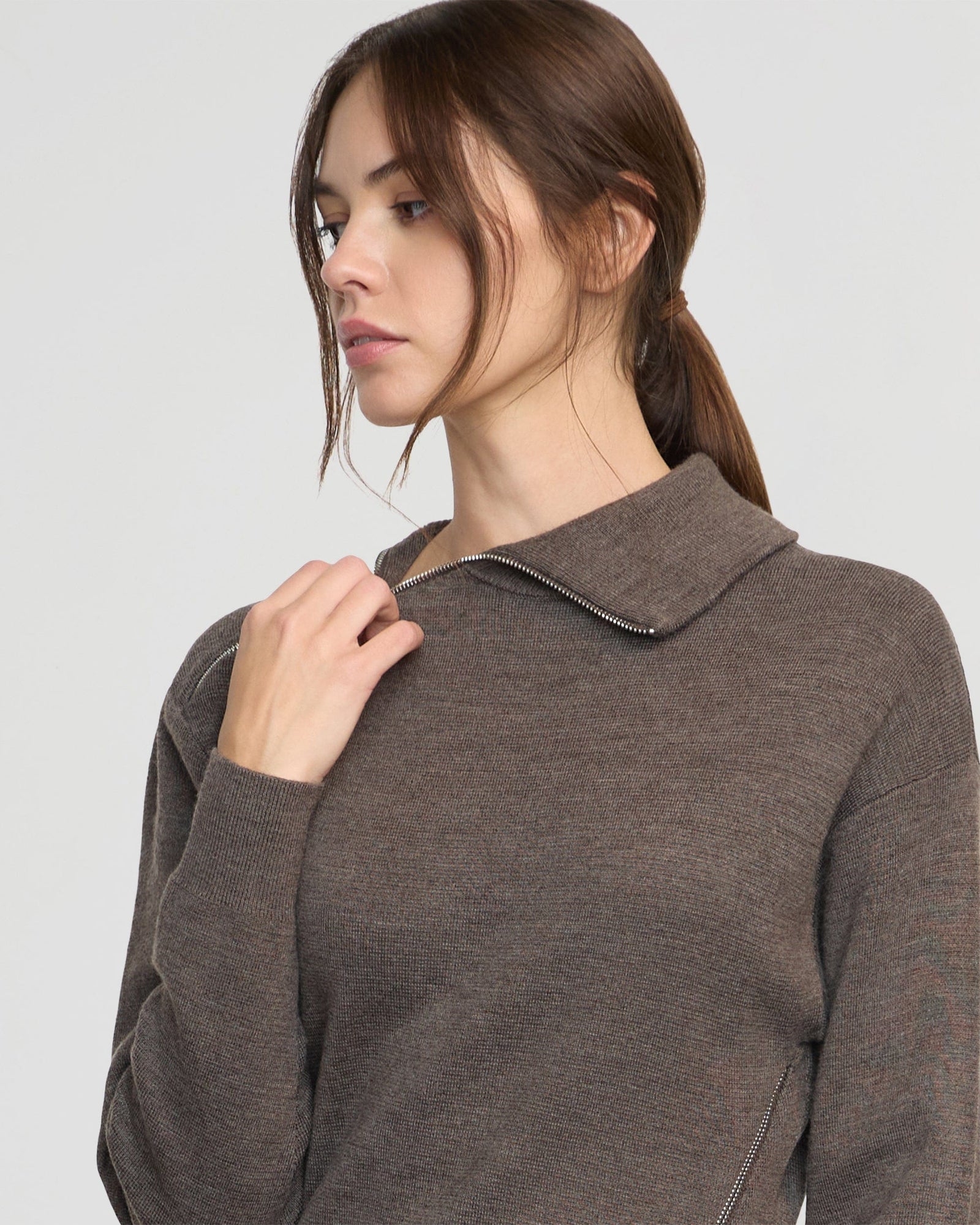 Yara Zipper Sweater Dress | Heather Brown