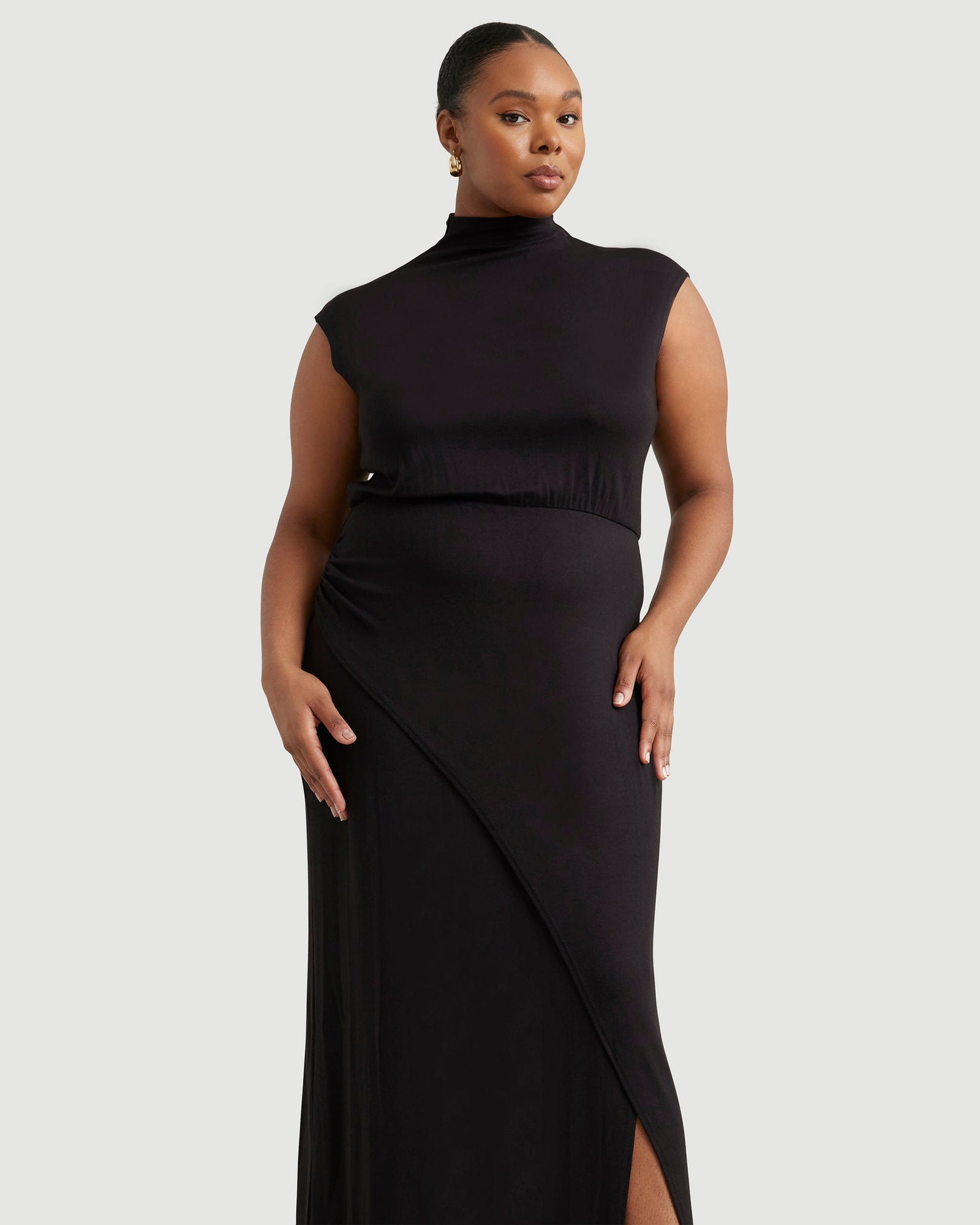 Candice | Yimei Mock-Neck Side-Slit Dress in Size 1X