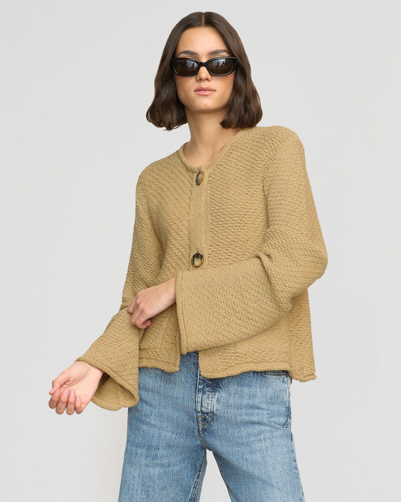 Yoojin Textured Knit Cardigan | Honey Oat
