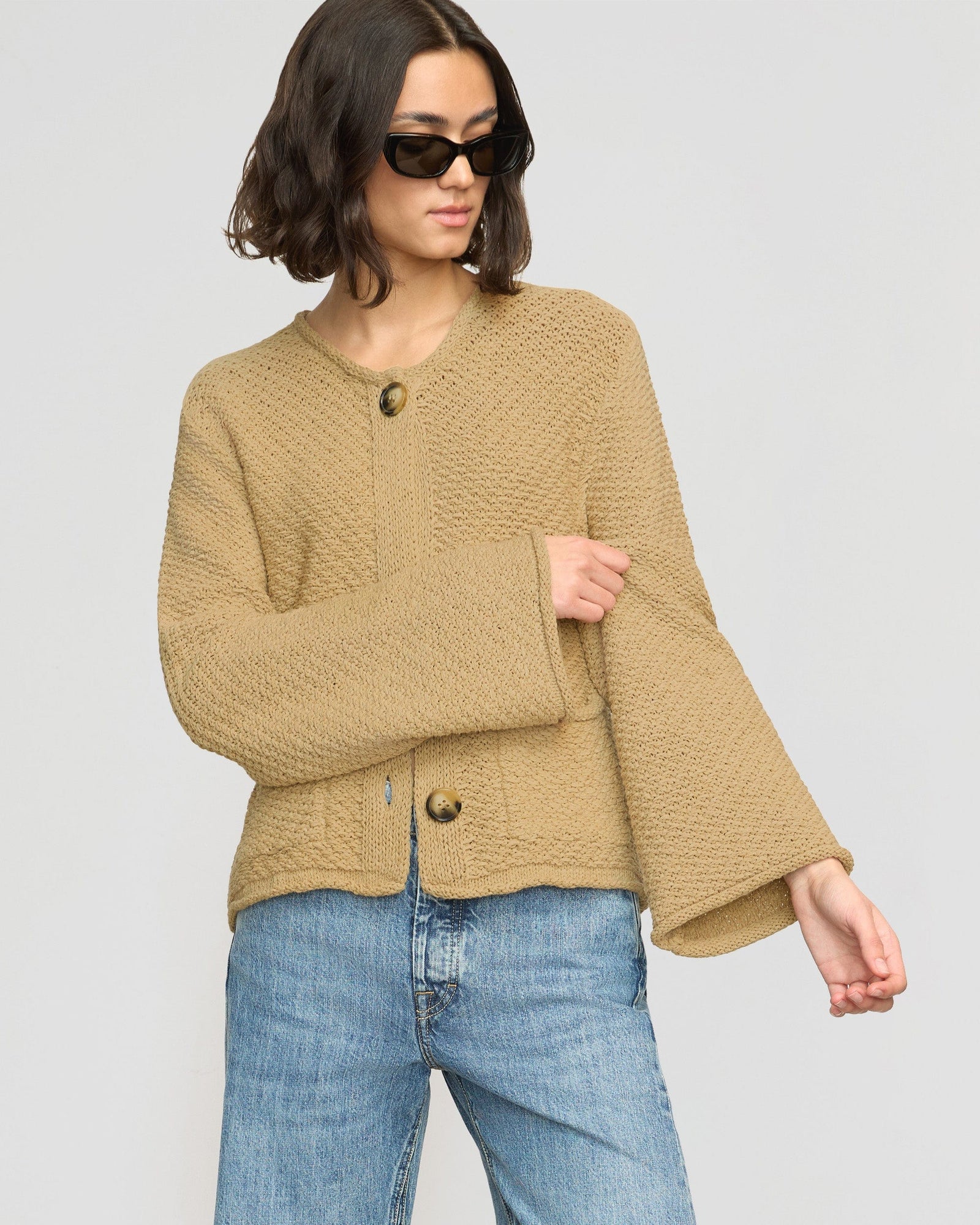 Yoojin Textured Knit Cardigan | Honey Oat