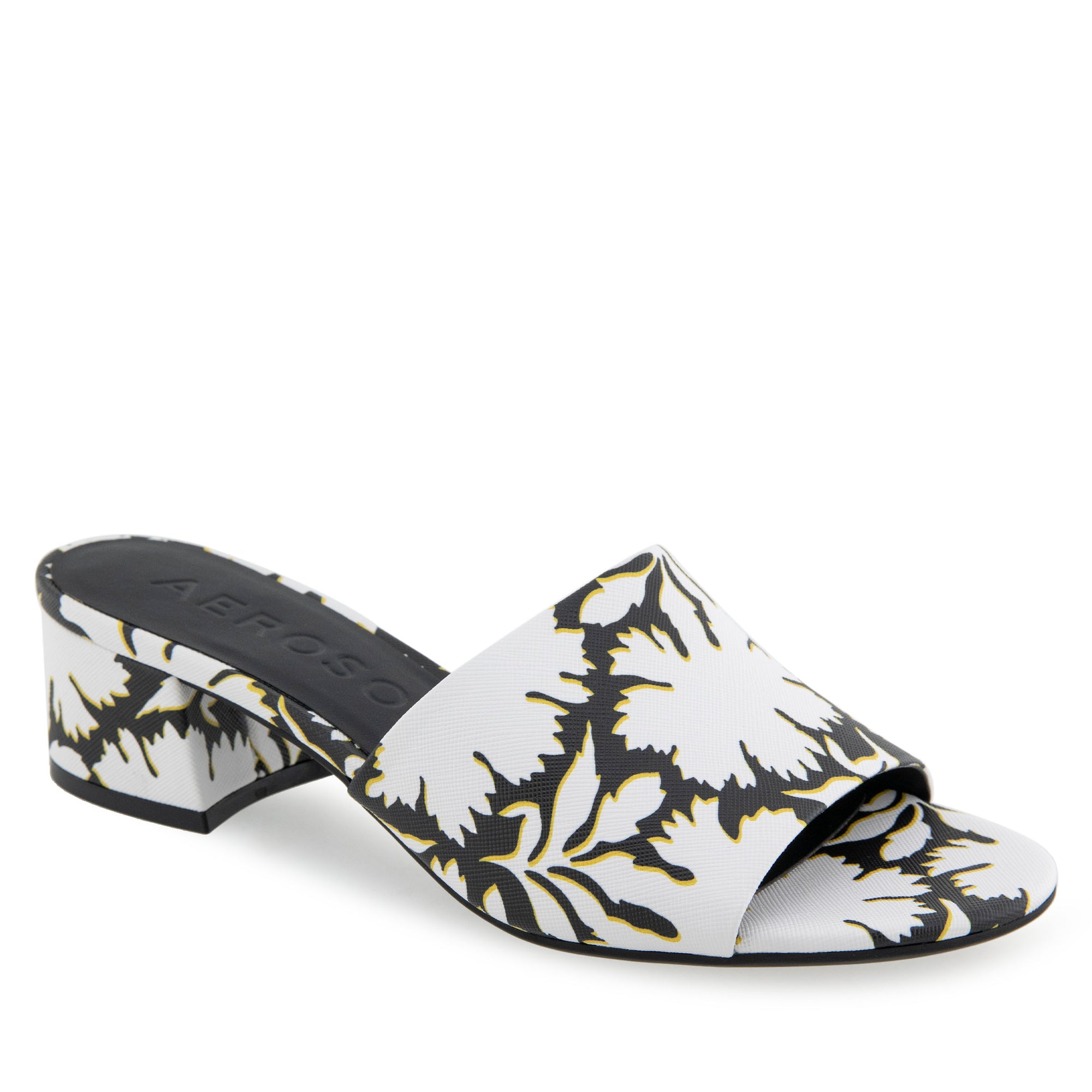 Como Sandal Dress Block Heel | Bright White/Black Printed Floral Faux Leather