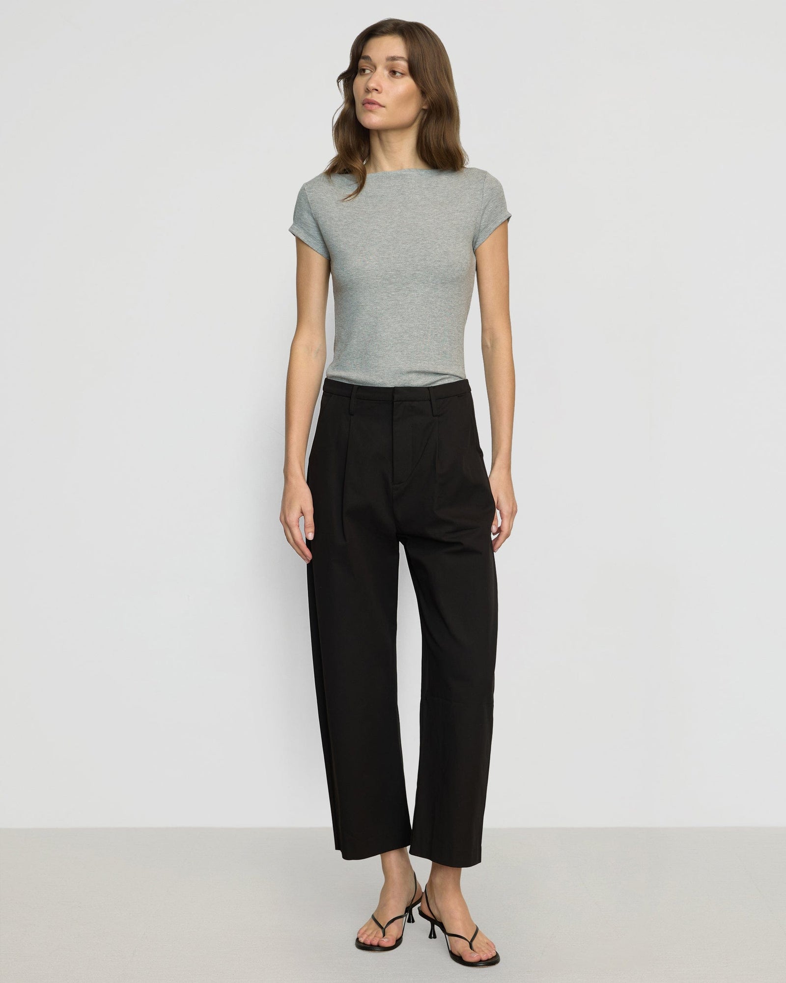 Zayna Ribbed Cap-Sleeve Tee | Heather Grey