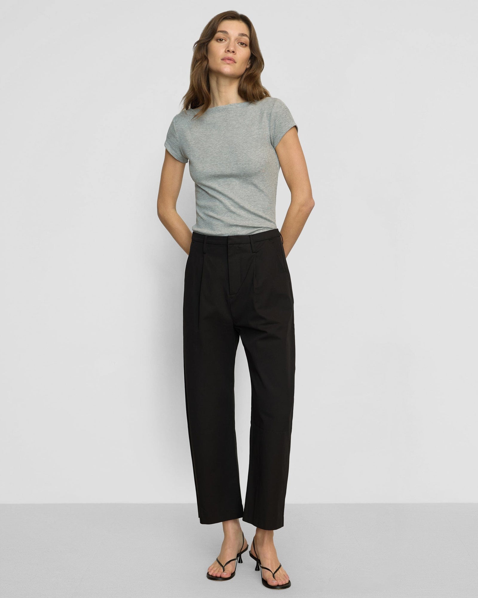 Zayna Ribbed Cap-Sleeve Tee | Heather Grey