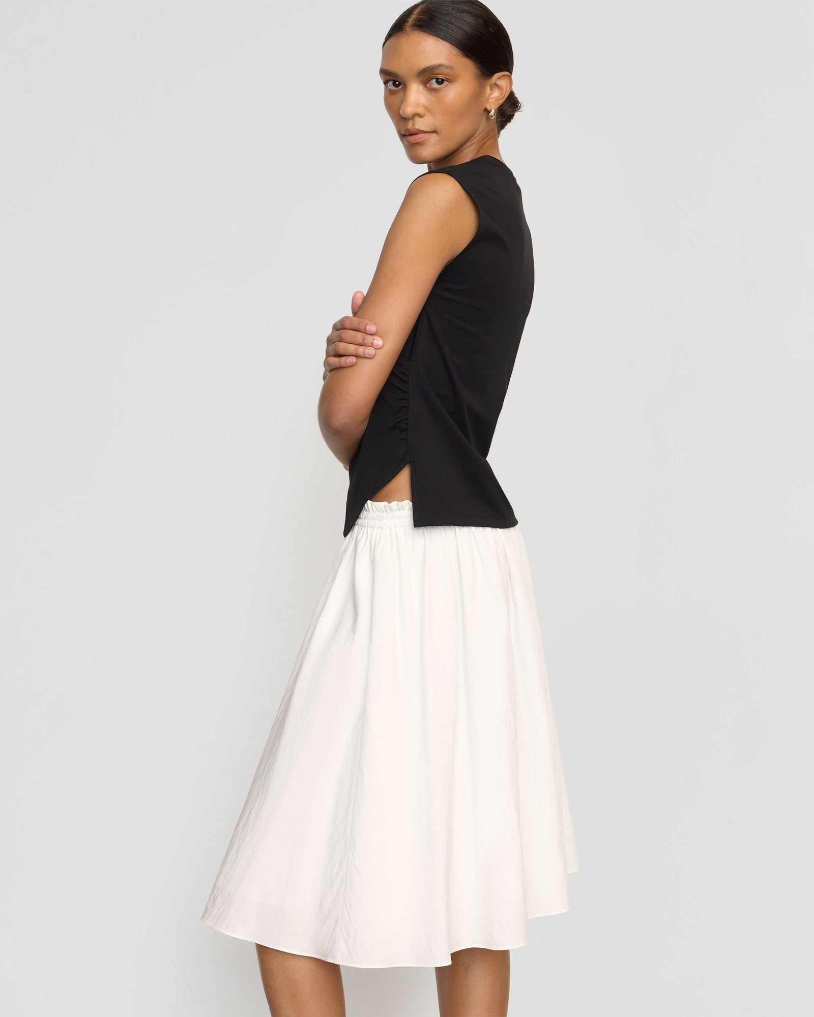 Zazie Shirred Stretch-Waist Midi Skirt | White