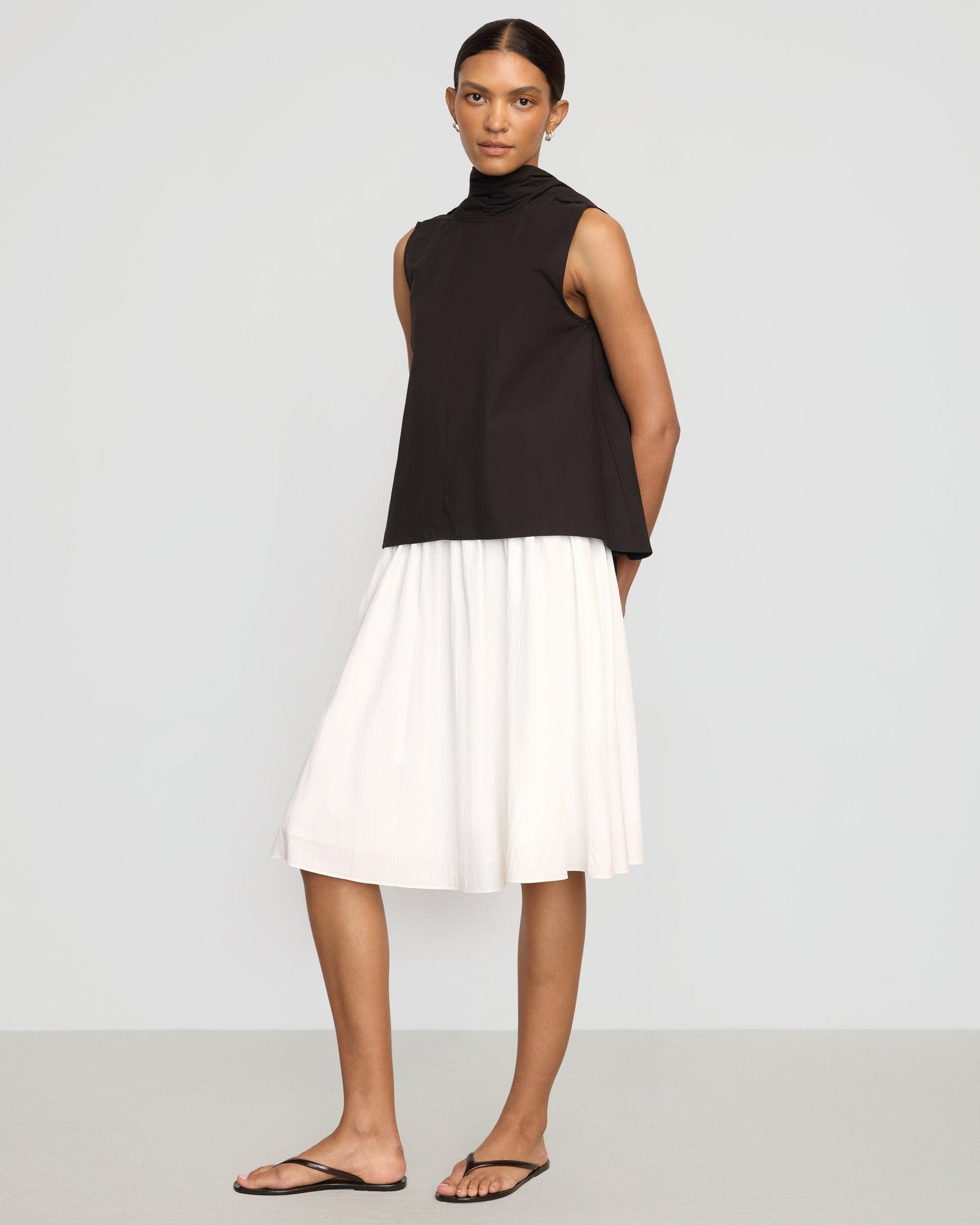 Zazie Shirred Stretch-Waist Midi Skirt | White