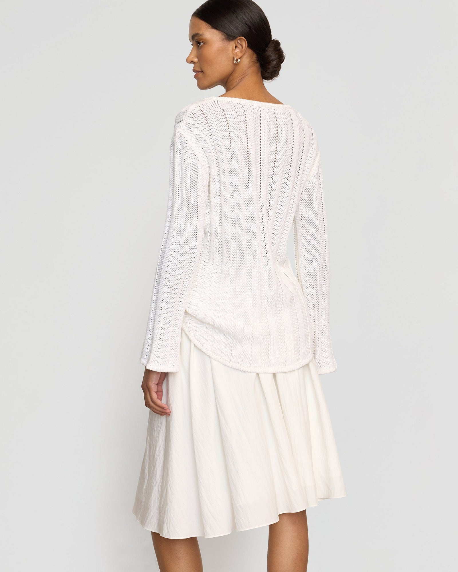 Zazie Shirred Stretch-Waist Midi Skirt | White