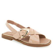 Cassa Sandal Flat | Beige Bisque Patent Faux Leather