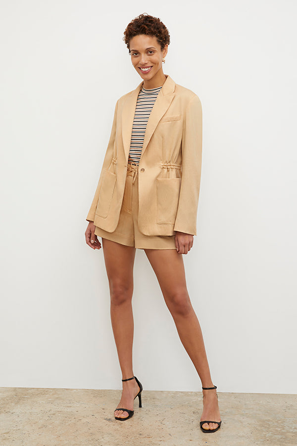Front image of a woman wearing the Adina Short - Everyday Twill in Butter | Grid Hover | Exclude